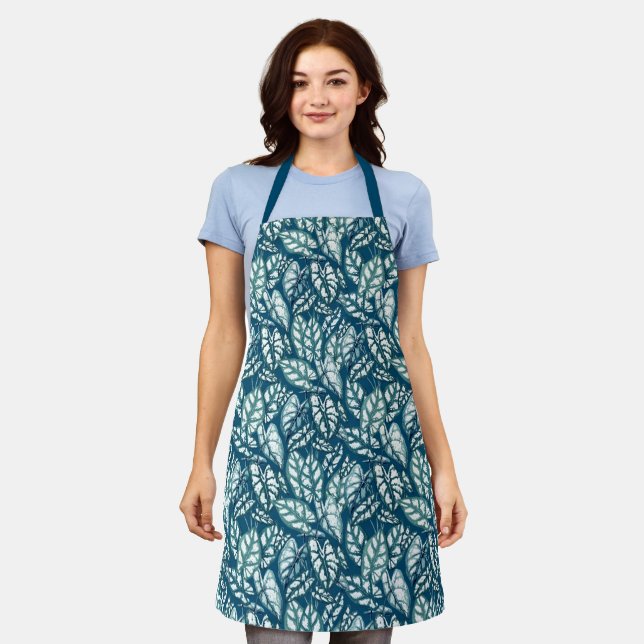 Blue Teal Tropical Leaves Apron (Worn)