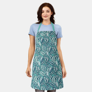 Blue Teal Tropical Leaves Apron