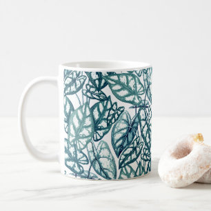 Blue Teal Tropical Leaves Coffee Mug