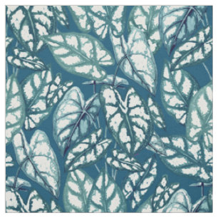 Blue Teal Tropical Leaves Fabric