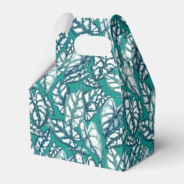Blue Teal Tropical Leaves Favour Box (Front Side)