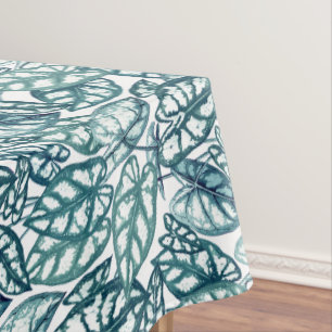 Blue Teal Tropical Leaves Tablecloth