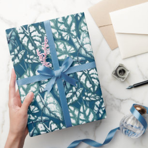 Blue Teal Tropical Leaves Wrapping Paper