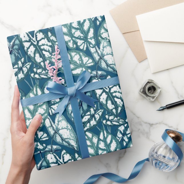 Blue Teal Tropical Leaves Wrapping Paper (Gifting)