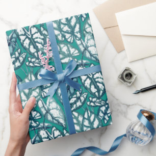 Blue Teal Tropical Leaves Wrapping Paper