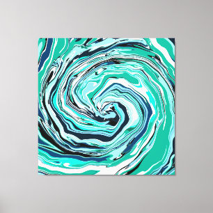 Blue, Teal, Turquoise and White Swirls Marble Art Canvas Print