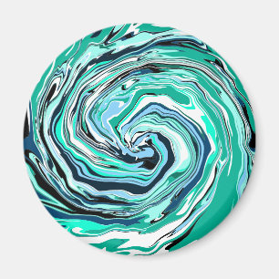 Blue, Teal, Turquoise and White Swirls Marble Art Magnet