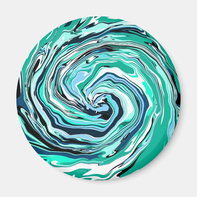 Blue, Teal, Turquoise and White Swirls Marble Art  Magnet (Front)