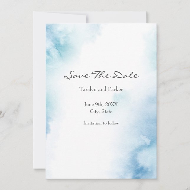 Blue Teal Watercolor Abstract Frame Save The Date (Front)