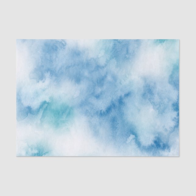 Blue Teal Watercolor Abstract Tissue Paper (Front)