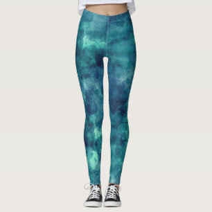 Blue Teal Watercolor Abstraction Leggings