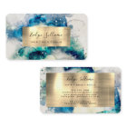 Blue Teal Watercolor and Gold Foil Business Card