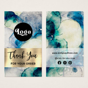 Blue teal watercolor gold foil package insert