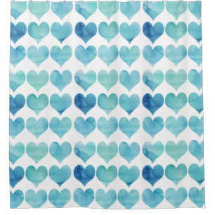 Blue teal watercolor heart shower curtain