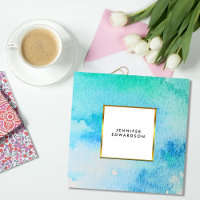 Blue teal watercolor splatter splash gold elegant