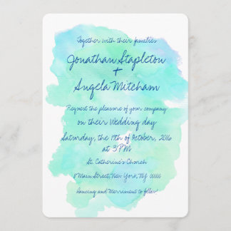 Blue teal watercolor vintage handwritten Wedding Invitation