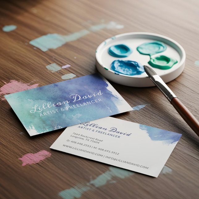 Blue & Teal Watercolour Wash Artistic Business Card (Blue & Teal Watercolour Wash Artistic Business Card)