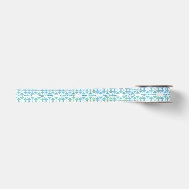 Blue, Teal & White Geometrics Satin Ribbon (Front)