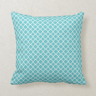Blue Teal White Moroccan Lattice Pillow