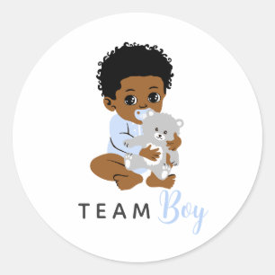 Blue Team Boy Sticker with Black Baby and Bear