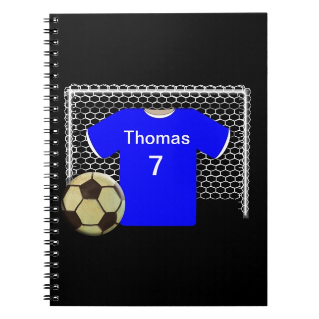 Blue Team Personalised Soccer Shirt Spiral Notebook (Front)