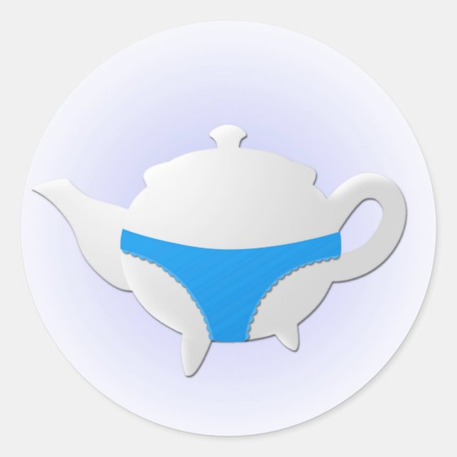 Blue teapot and lingerie classic round sticker (Front)