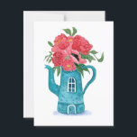 Blue Teapot House with Red Flowers Postcard<br><div class="desc">This Blue teapot with flowers illustration I made it with watercolor. Suitable for greeting and sending love to your love one.</div>