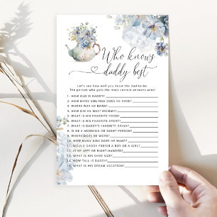 Blue teapot Who knows daddy best baby shower game