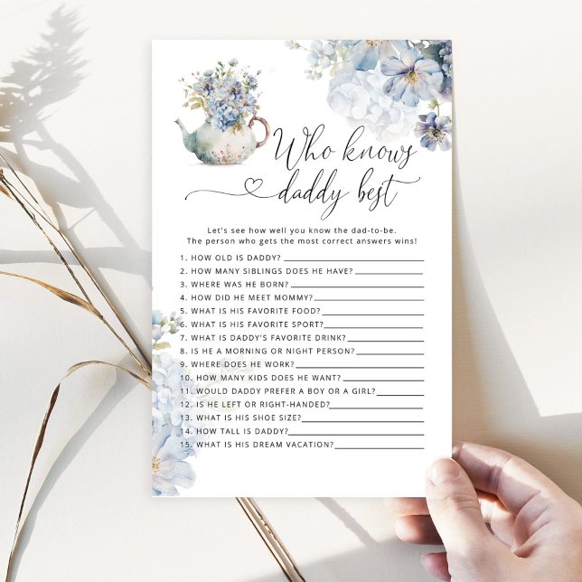 Blue teapot Who knows daddy best baby shower game (Creator Uploaded)