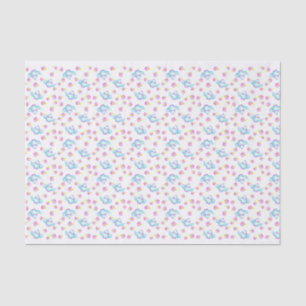 Blue Teapots Tea Time Pink Roses Illustration Tissue Paper