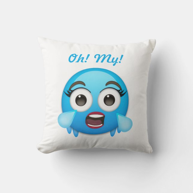 Blue Tears of Joy: The Overwhelmed Emoji Cushion (Front)
