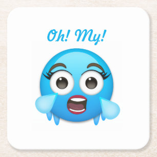Blue Tears of Joy: The Overwhelmed Emoji Square Paper Coaster
