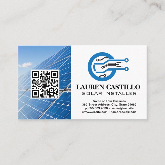 Blue Tech Logo Icon | Solar Panels Business Card (Front)