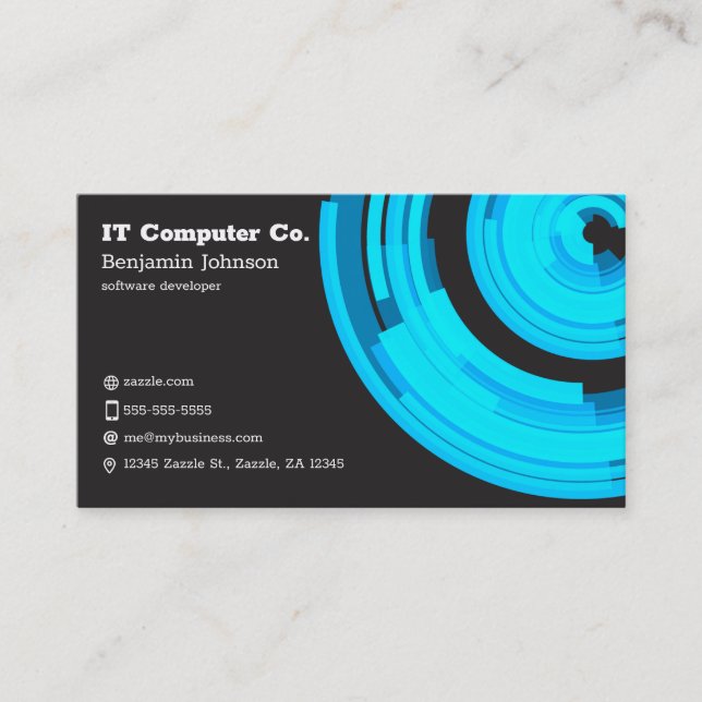 Blue Tech on Dark Grey Business Card (Front)