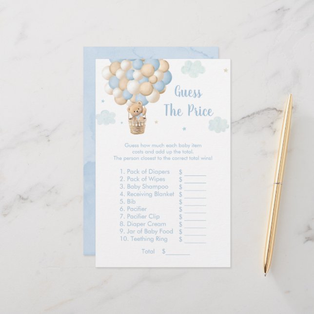 Blue Teddy Balloons Guess The Price Shower Game (Front/Back In Situ)