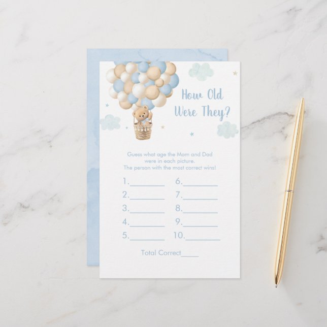 Blue Teddy Balloons How Old Were They Shower Game (Front/Back In Situ)