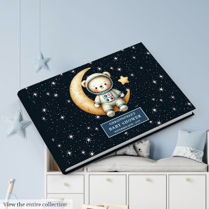 Blue Teddy Bear Astronaut Baby Boy Guest Sign Guest Book