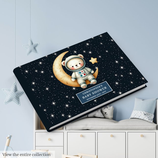Blue Teddy Bear Astronaut Baby Boy Guest Sign Guest Book (Blue Teddy Bear Astronaut Baby Boy Guest Sign)