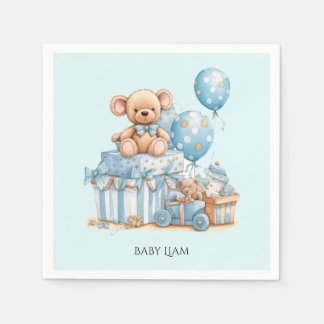 Blue Teddy Bear Baby Boy Shower Paper Napkins