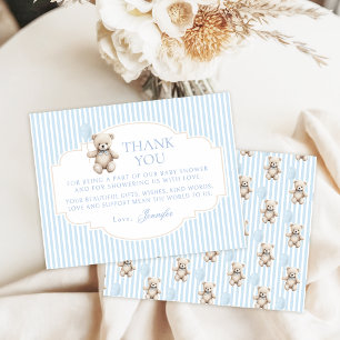 Blue Teddy Bear Baby Boy Shower Thank You Card