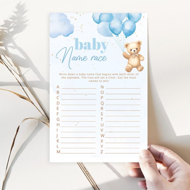 Blue teddy bear baby name race baby shower game (Creator Uploaded)