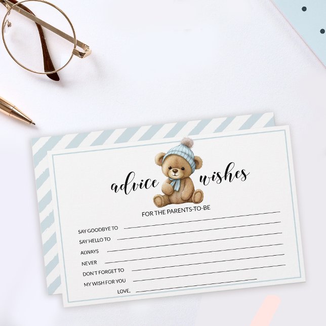 Blue teddy bear baby shower advice wishes cards  (Creator Uploaded)