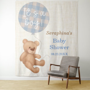 Blue Teddy Bear Baby Shower Backdrop Tapestry