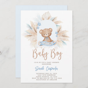 Blue Teddy Bear Baby Shower Boy Invitation