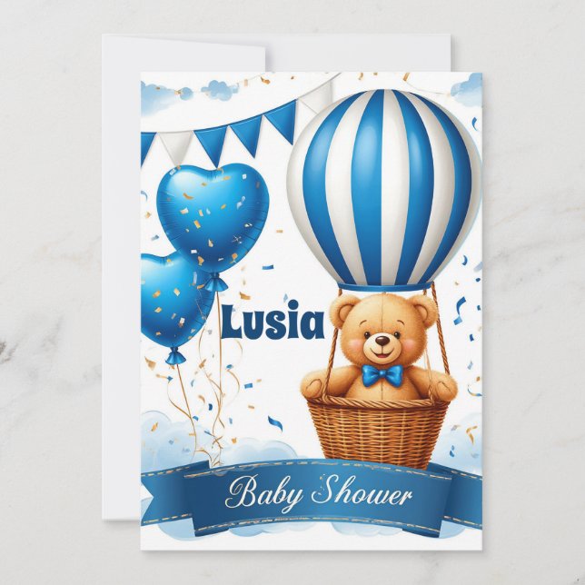 Blue Teddy Bear Baby Shower Card 🧸 (Front)