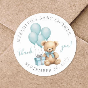 Blue Teddy Bear Baby Shower Classic Round Sticker