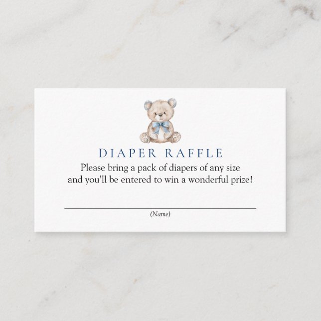 Blue Teddy Bear Baby Shower Diaper Raffle Enclosure Card (Front)