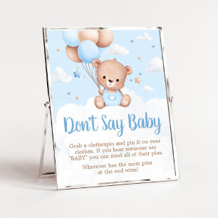 Blue Teddy Bear Baby Shower Don't Say Baby Sign