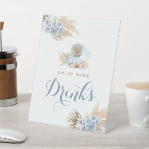 Blue Teddy Bear Baby Shower Drink Table Sign