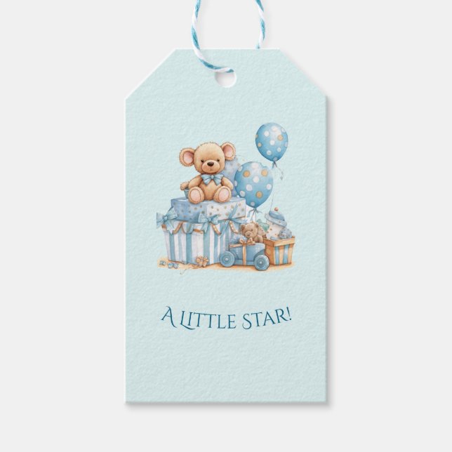 Blue Teddy Bear Baby Shower Favour Gift Tag (Front)
